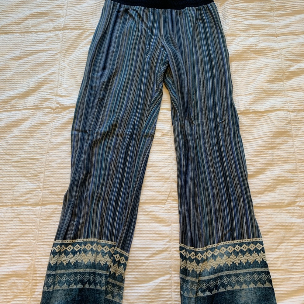 Striped Wide-Leg Pants with Geometric Hem